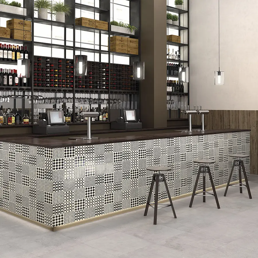 Decorative piece, Color black & white, Style patchwork,handmade, Ceramics, 14x14 cm, Finish matte