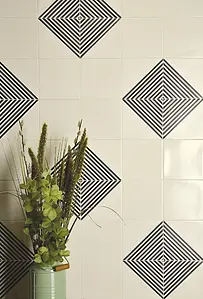 Decoratief element, Kleur witte,zwart-wit, Stijl handgemaakte, Keramiek, 14x14 cm, Oppervlak mat