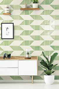 Decoratief element, Kleur groene,witte, Stijl handgemaakte, Keramiek, 14x14 cm, Oppervlak mat