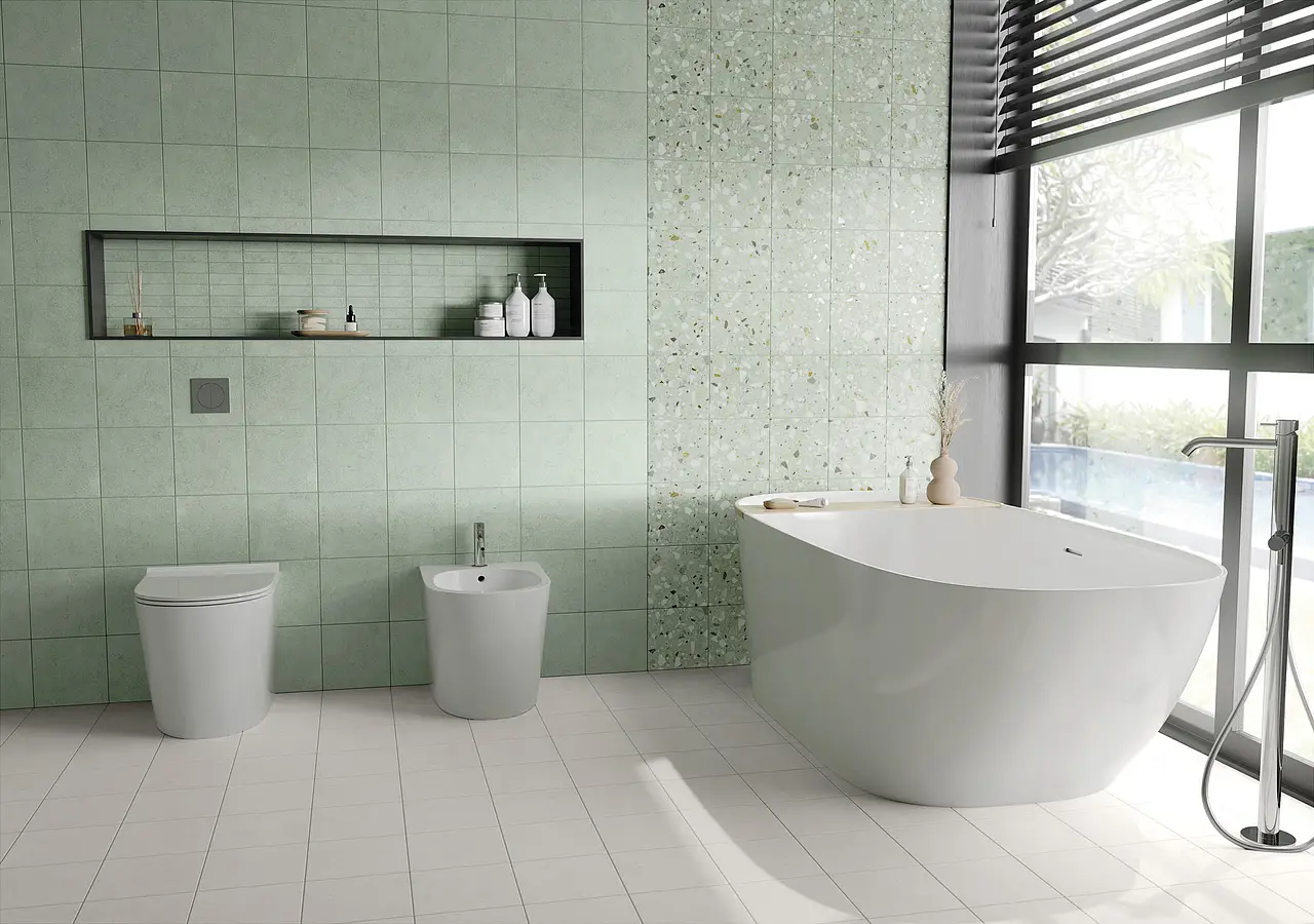 Mosaic tile, Effect concrete, Color green, Glazed porcelain stoneware, 20x20 cm, Finish antislip