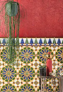 Bakgrundskakel, Färg flerfärgade, Stil orientalisk,hanverksmässig, Kakel, 14x14 cm, Yta blank