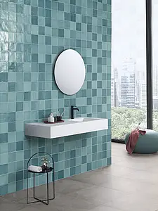 Background tile, Effect unicolor, Color sky blue, Style handmade,zellige, Ceramics, 13x13 cm, Finish glossy