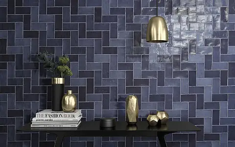 Background tile, Effect brick,unicolor, Color navy blue, Style handmade,zellige, Ceramics, 6.5x13 cm, Finish glossy