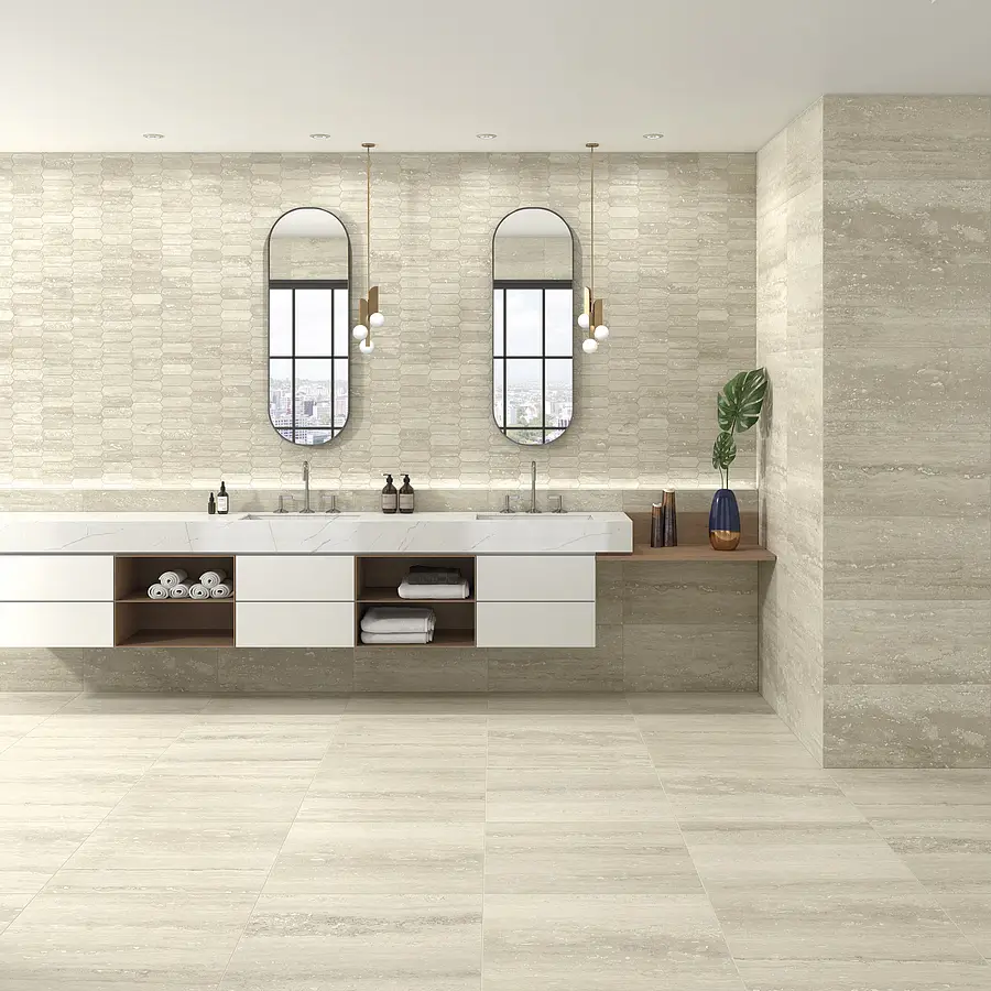 Background tile, Effect travertine, Color beige, Glazed porcelain stoneware, 60x60 cm, Finish matte