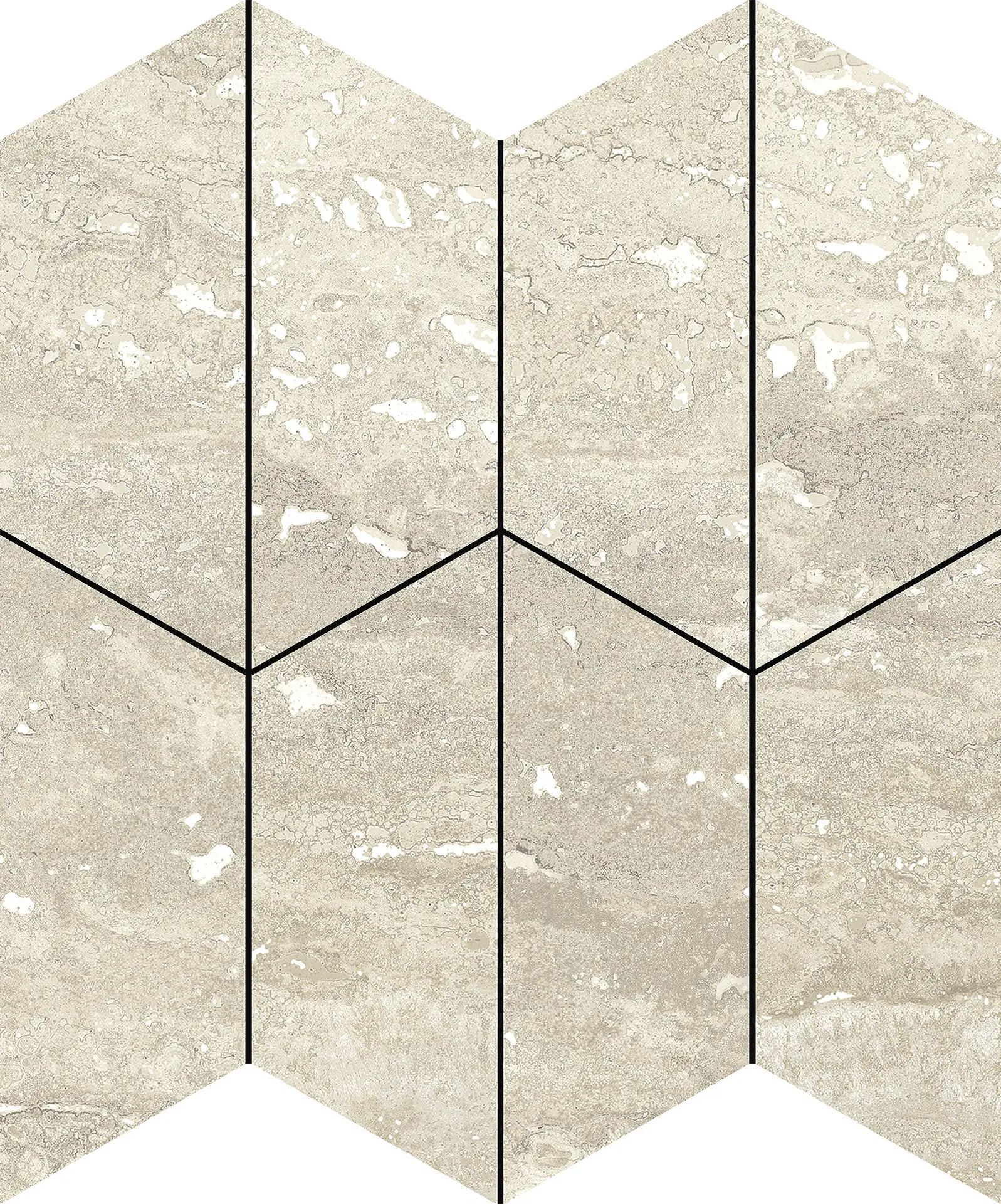DC3502_MosaicHalfHexaPureTravertineBeigeShine Aleluia Pure Travertine