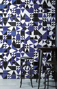Decoratief element, Kleur marineblauwe,zwarte,witte, Stijl patchwork,handgemaakte, Keramiek, 14x14 cm, Oppervlak glanzend