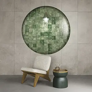 Background tile, Color green, Style handmade, Glazed porcelain stoneware, 14.6x14.6 cm, Finish glossy