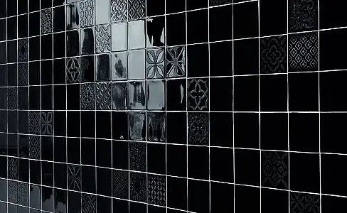 Background tile, Effect unicolor, Color black, Style zellige, Ceramics, 10x10 cm, Finish glossy