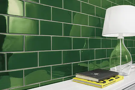 Background tile, Effect unicolor, Color green, Style metro,zellige, Ceramics, 6.7x14 cm, Finish glossy
