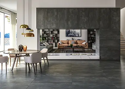 Background tile, Effect metal,concrete, Color grey,black, Unglazed porcelain stoneware, 60x120 cm, Finish matte