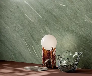 Background tile, Effect other marbles, Color green, Glazed porcelain stoneware, 120x278 cm, Finish Honed