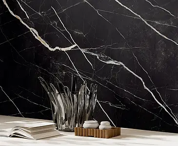 Background tile, Effect other marbles, Color black, Glazed porcelain stoneware, 120x278 cm, Finish matte