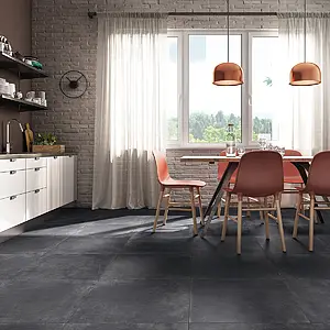 Effekt beton, Farve sort, Grundflise, Glaseret porcelænsstentøj, 59.5x59.5 cm, Overflade skridsikker
