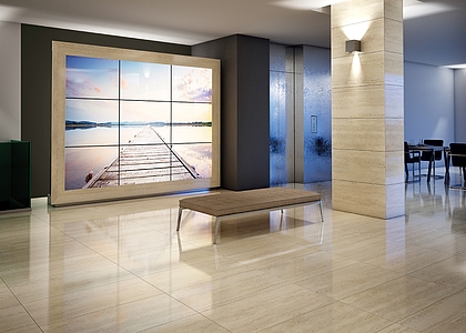 Background tile, Effect travertine, Color beige, Glazed porcelain stoneware, 60x120 cm, Finish polished