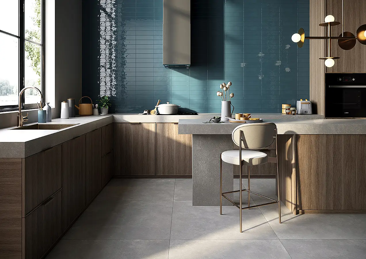 Piastrella di fondo, Colore blu, Gres porcellanato smaltato, 8.2x25 cm, Superficie lucida