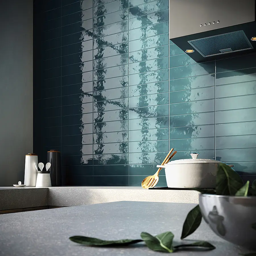 Background tile, Color navy blue, Glazed porcelain stoneware, 8.2x25 cm, Finish glossy