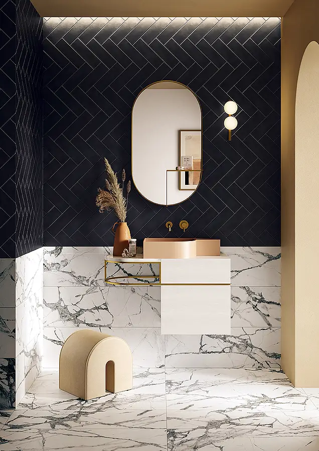 Background tile, Color black, Glazed porcelain stoneware, 8.2x25 cm, Finish matte