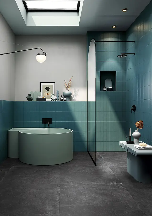 Piastrella di fondo, Colore blu, Gres porcellanato smaltato, 8.2x25 cm, Superficie opaca