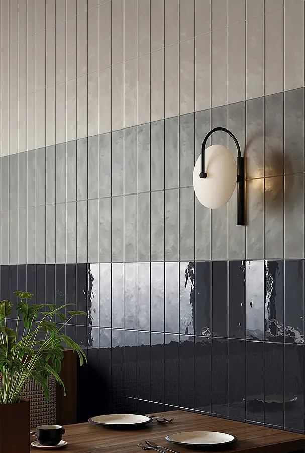 Background tile, Color black, Glazed porcelain stoneware, 8.2x25 cm, Finish glossy