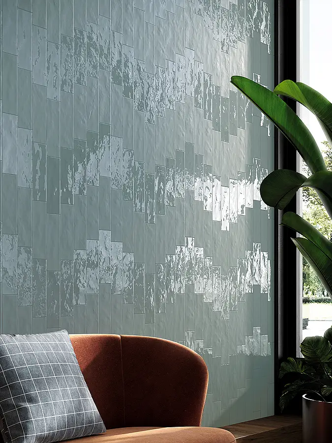 Background tile, Color sky blue, Glazed porcelain stoneware, 8.2x25 cm, Finish matte