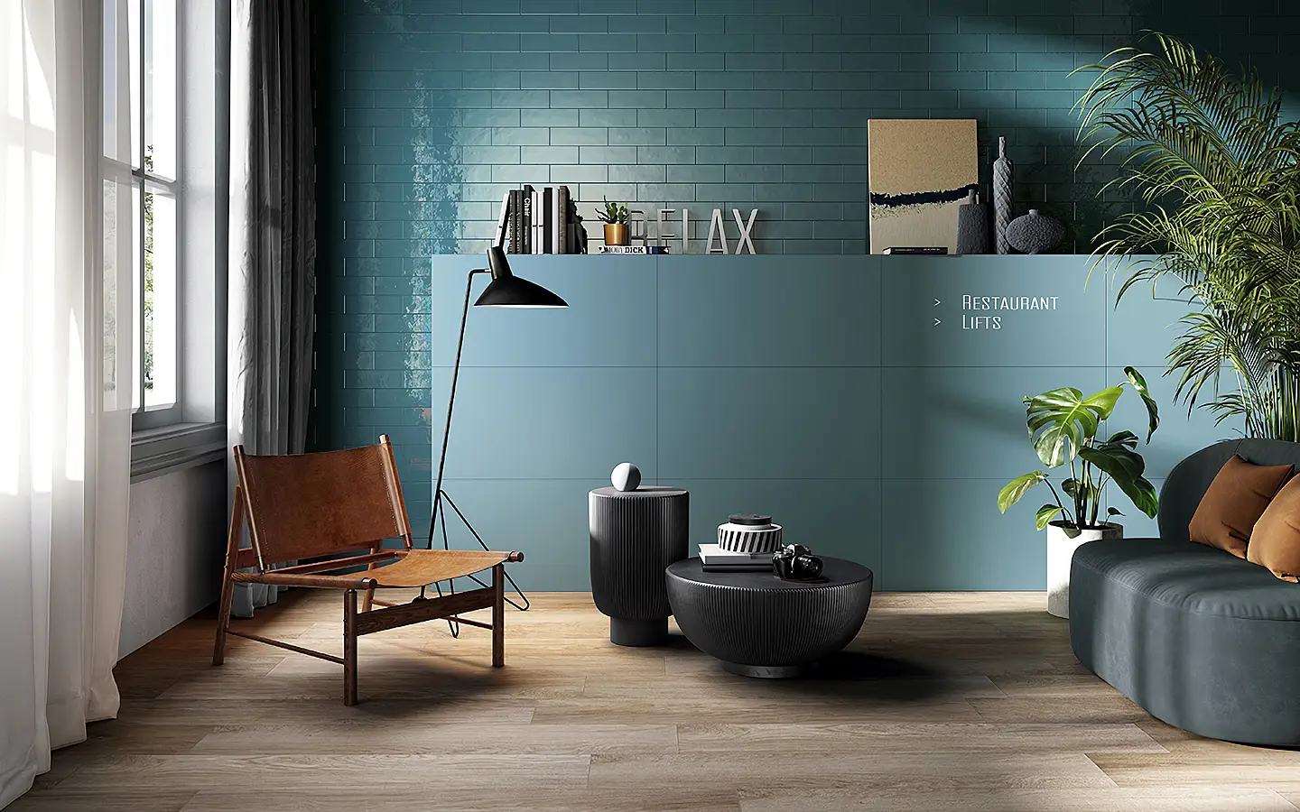 Background tile, Color navy blue, Glazed porcelain stoneware, 8.2x25 cm, Finish glossy