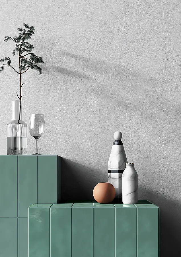 Background tile, Color green, Glazed porcelain stoneware, 8.2x25 cm, Finish glossy