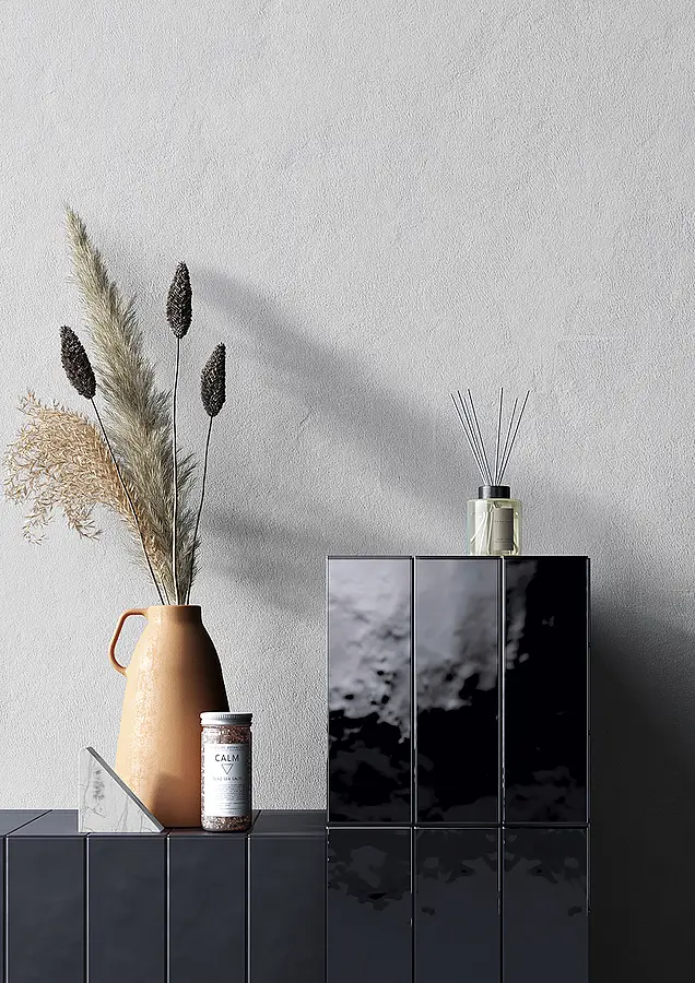 Background tile, Color black, Glazed porcelain stoneware, 8.2x25 cm, Finish glossy
