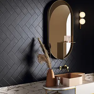 Background tile, Effect unicolor, Color black, Glazed porcelain stoneware, 8.2x25 cm, Finish matte