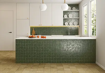 Mosaic effect tiles, Color green, Glazed porcelain stoneware, 49.75x99.55 cm, Finish glossy