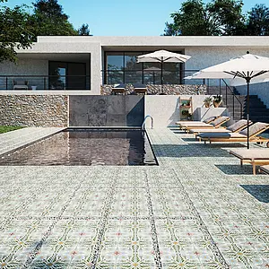 Background tile, Effect faux encaustic tiles, Color multicolor, Glazed porcelain stoneware, 49.75x99.55 cm, Finish antislip