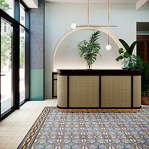 Background tile, Effect faux encaustic tiles, Color multicolor, Glazed porcelain stoneware, 59.2x59.2 cm, Finish antislip