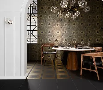 Grundflise, Farve sort, Stil art deco, Glaseret porcelænsstentøj, 29.75x29.75 cm, Overflade skridsikker