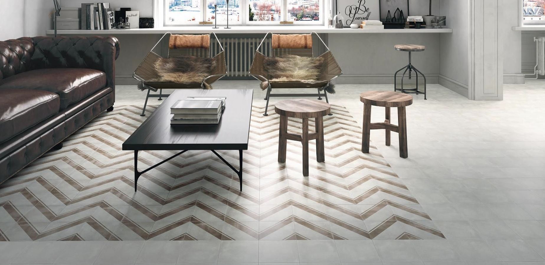 Aparici-bondi-2Faux encaustic tile effect, Concrete effect effect, Living room, Public spaces, Bathroom, Glazed porcelain stoneware, floor, Slip-resistance R10, non-rectified edge, Shade variation V2