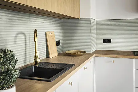 Background tile, Effect fabric, Color green, Glazed porcelain stoneware, 49.75x99.55 cm, Finish antislip