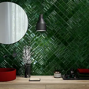 Background tile, Effect brick, Color green, Ceramics, 7.4x29.75 cm, Finish glossy