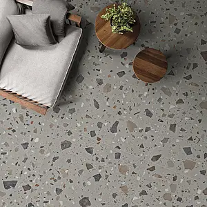 Background tile, Effect terrazzo, Color grey, Glazed porcelain stoneware, 99.55x99.55 cm, Finish antislip