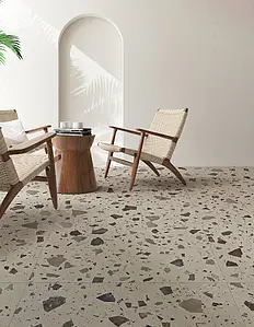 Basistegels, Effect terrazzo look, Kleur beige, Geglazuurde porseleinen steengoed, 49.75x99.55 cm, Oppervlak antislip