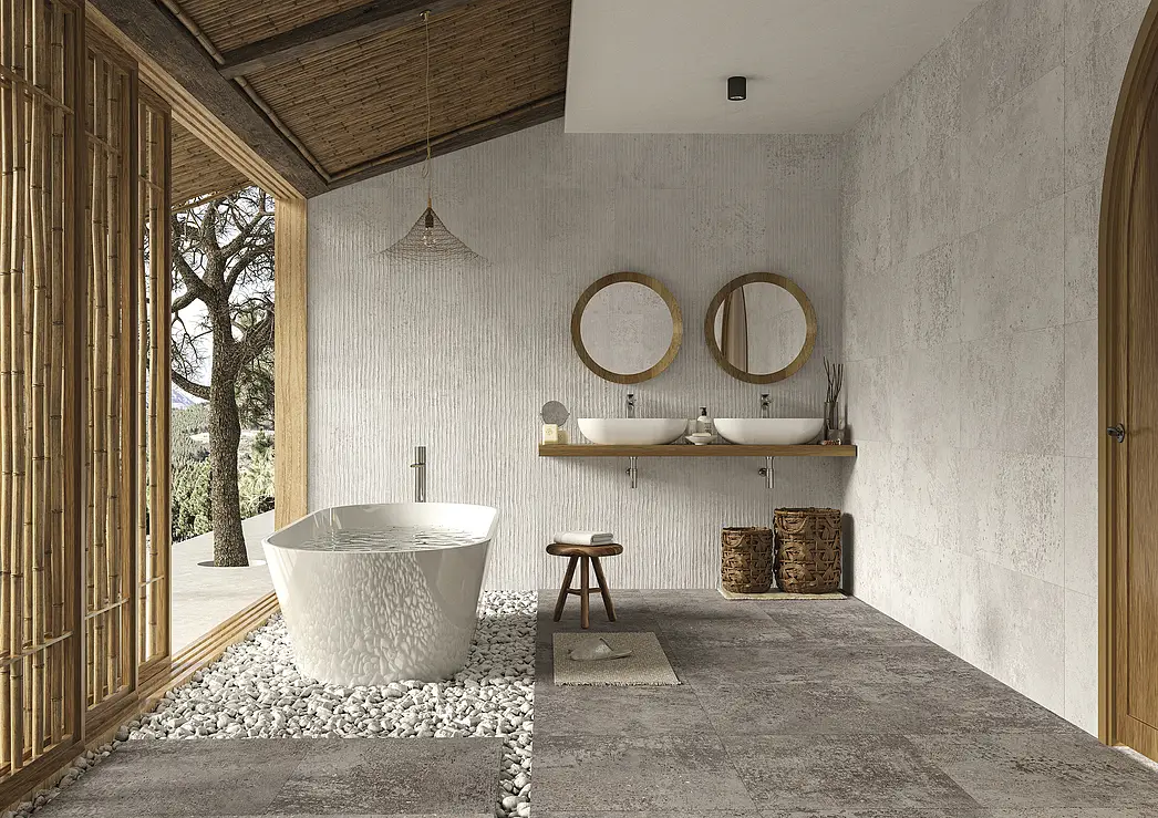 Background tile, Effect concrete, Color grey, Glazed porcelain stoneware, 59.55x59.55 cm, Finish antislip