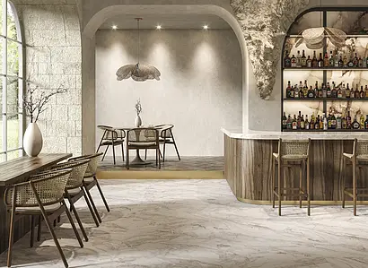 Background tile, Effect quartzite, Color white, Glazed porcelain stoneware, 49.75x99.55 cm, Finish matte