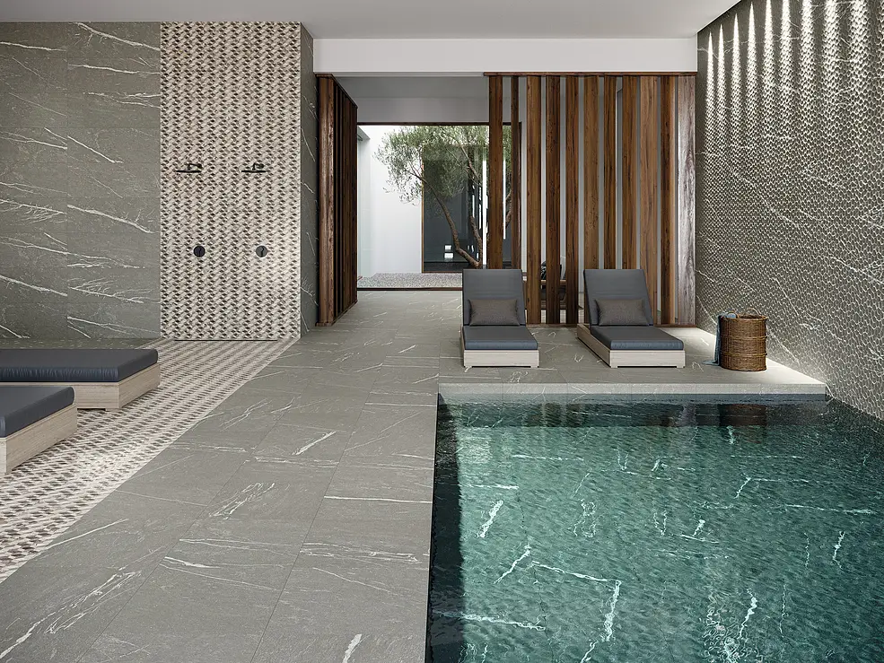 Background tile, Effect stone,other stones, Color grey, Glazed porcelain stoneware, 59.55x59.55 cm, Finish antislip