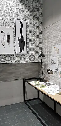 Bakgrunnsflis, Effekt faux encaustic-fliser, Farge svarte og hvite, Keramikk, 29.75x99.55 cm, Overflate matt