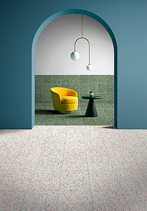 Background tile, Effect terrazzo, Color white, Glazed porcelain stoneware, 59.2x59.2 cm, Finish antislip