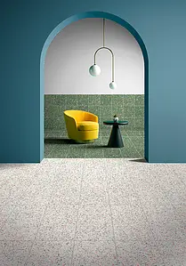 Carrelage, Effet terrazzo, Teinte blanche, Grès cérame émaillé, 59.2x59.2 cm, Surface antidérapante