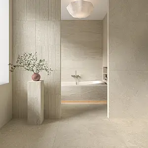 Background tile, Effect travertine, Color beige, Glazed porcelain stoneware, 59.55x59.55 cm, Finish antislip