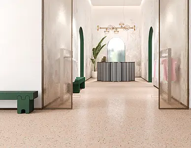Grundflise, Effekt terrazzo, Farve lyserød, Glaseret porcelænsstentøj, 59.55x59.55 cm, Overflade skridsikker