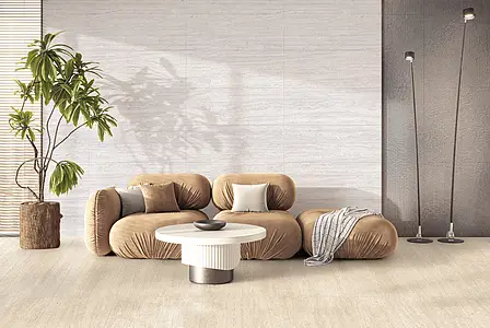 Background tile, Effect travertine, Color white, Glazed porcelain stoneware, 49.75x99.55 cm, Finish matte