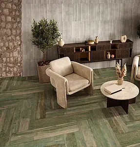 Azulejo base, Efecto madera, Color verde, Gres porcelánico esmaltado, 24.75x99.55 cm, Acabado antideslizante