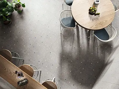 Carrelage, Effet terrazzo, Teinte grise, Style designer, Grès cérame émaillé, 60x60 cm, Surface antidérapante