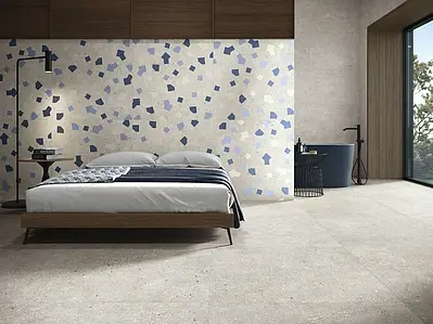 Hintergrundfliesen, Optik terrazzo, Farbe graue, Stil design, Glasiertes Feinsteinzeug, 90x90 cm, Oberfläche rutschfeste