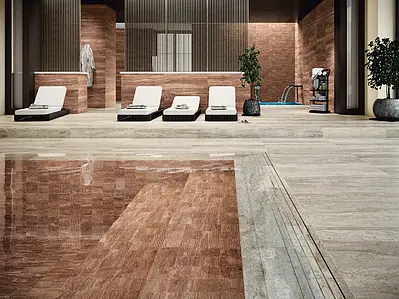 Background tile, Effect travertine, Color red,brown, Glazed porcelain stoneware, 15x15 cm, Finish matte